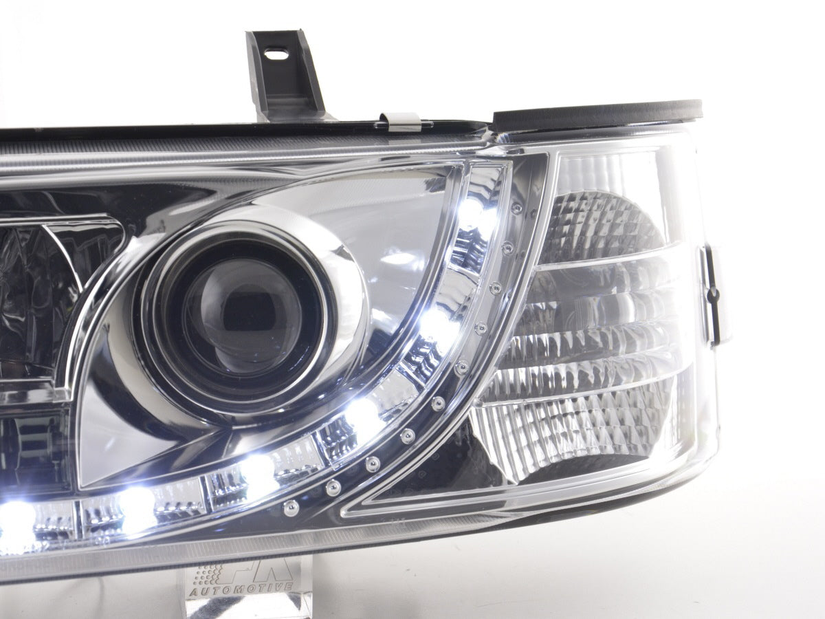 Scheinwerfer Set Daylight LED TFL-Optik VW Bus Typ T4 90-96 chrom für Rechtslenker Scheinwerfer Set Daylight LED TFL-Optik VW Bus Typ T4 90-96 chrom für Rechtslenker